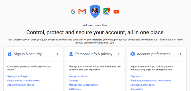Настройки аккаунта позволяют вам контролировать свои аккаунты Google