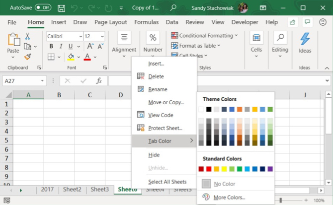 Excel Color Tab