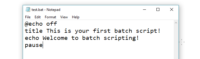 Тестовый файл Bat написан в блокноте