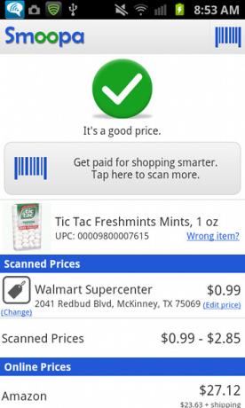 Платите, чтобы делать покупки умнее с Smoopa [Android 1.6+ и iOS] Проверка цены на Smoopa