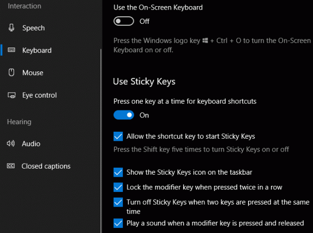 Параметры Windows Sticky Keys