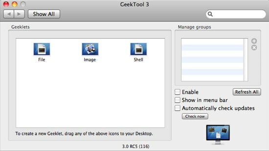 GeekTool - отображение системной информации на Mac в стиле 01c Настройки GeekTool 3