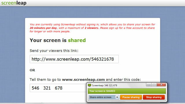 Поделитесь своим экраном с Screenleap