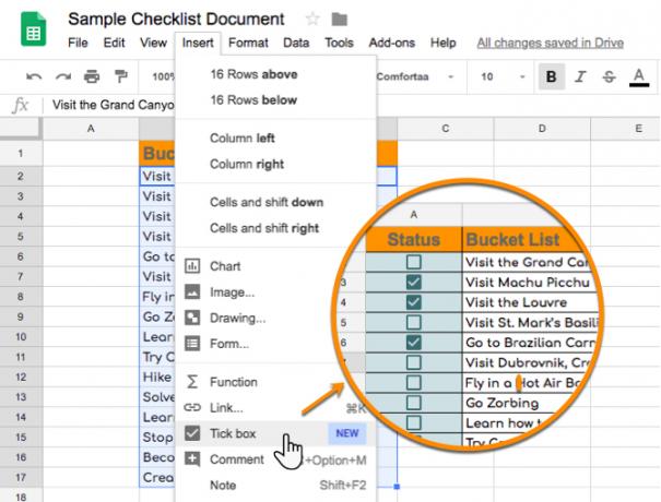 Вставьте галочку в Google Sheets