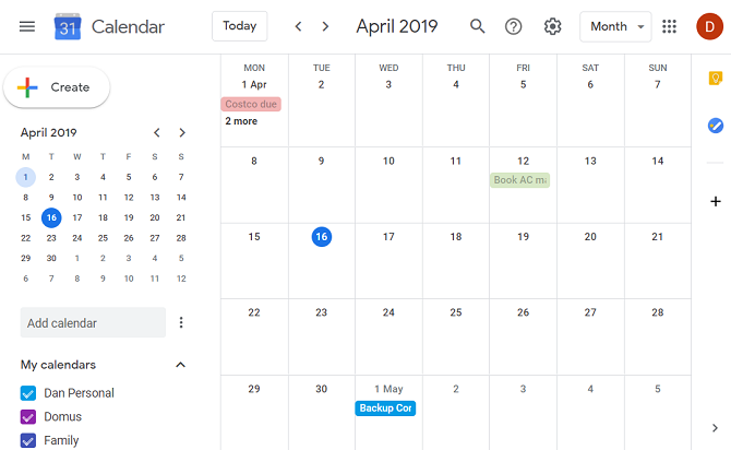 веб-приложение Google Calendar