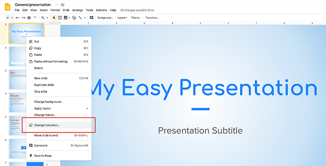 Как создать презентацию Google Slides Change Transition