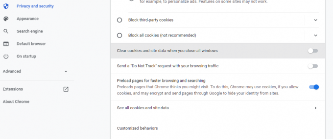 Настройки файлов cookie Chrome