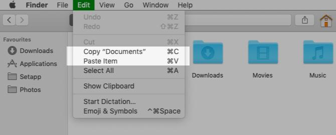 Скопируйте и вставьте пункты меню в Finder на Mac
