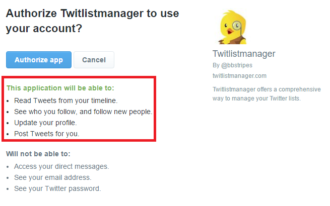 Инструменты Twitter: предоставление доступа к аккаунту
