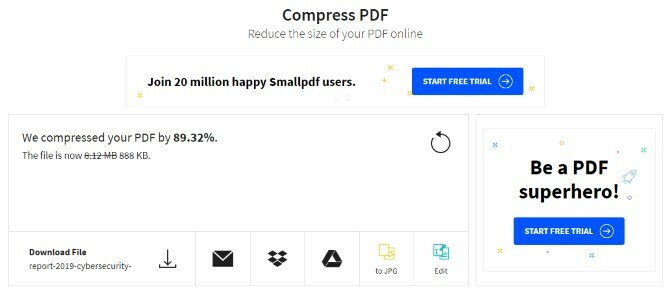 Результаты сжатия файлов с помощью Compress PDF