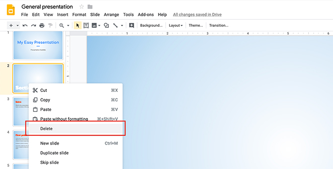 Как создать презентацию Google Slides Удалить слайд