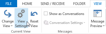 Вкладка «Настройки текущего представления Outlook»