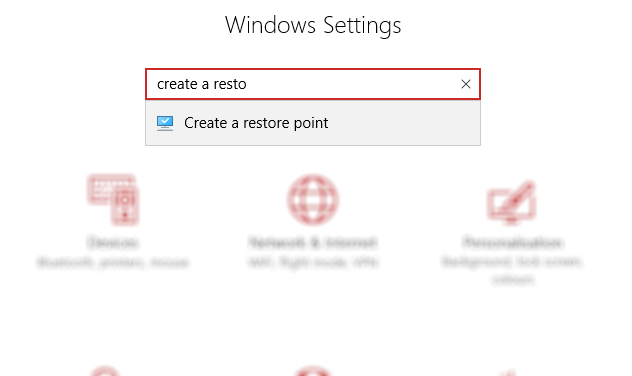 Поиск в меню настроек Windows 10
