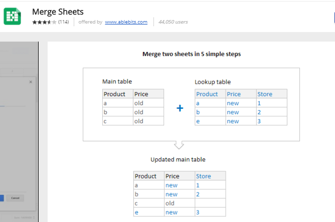 листы Google Дополнения - Merge Sheets 