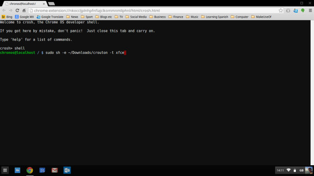 ChromeOS-оболочка Linux-гренок-команда