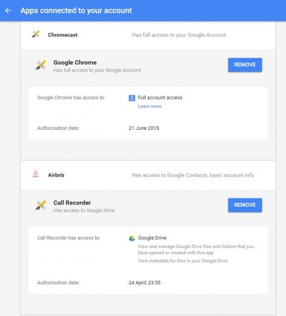 Снимок экрана Google Connected Apps