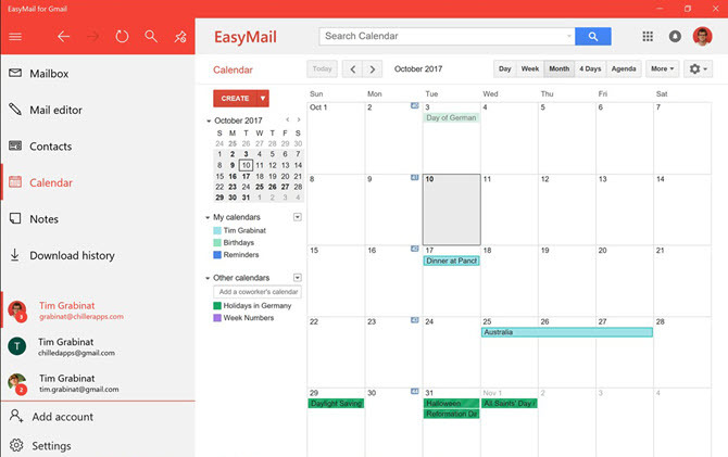 EasyMail для Gmail Календарь вид