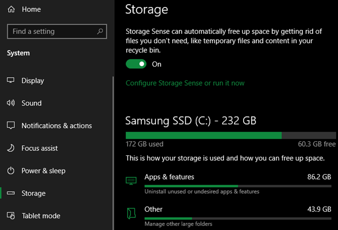 Windows 10 Sense Storage Sense