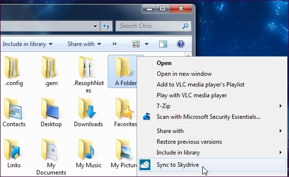 синхронизировать с Skydrive