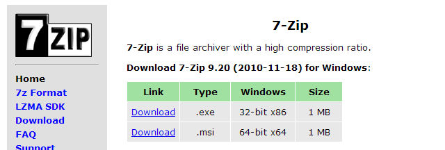 7-зип-32-битовый VS-64-разрядные установщики