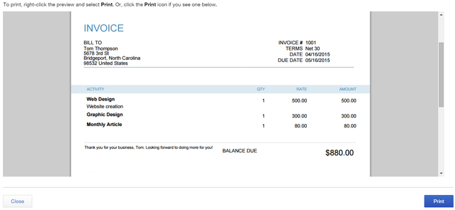 5 QuickBooks Online - предварительный просмотр счета