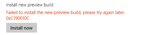 Сообщение об ошибке сборки Windows 10 Preview