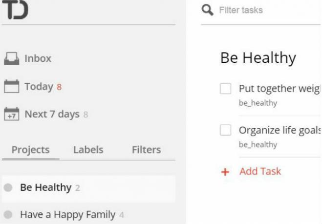 Пример настройки ToDoist