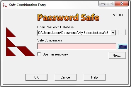 Экран входа для утилиты Password Safe