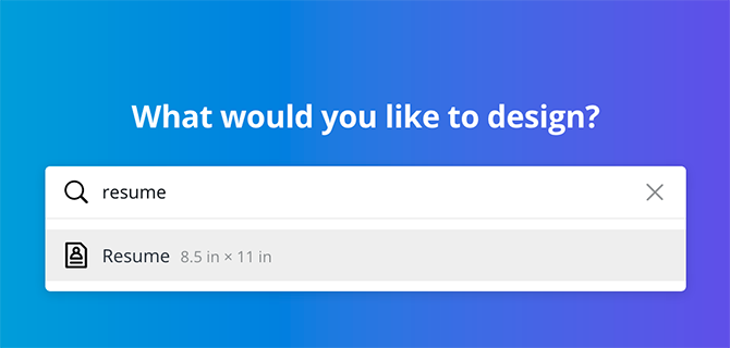 Использование панели поиска Canva для поиска шаблона резюме