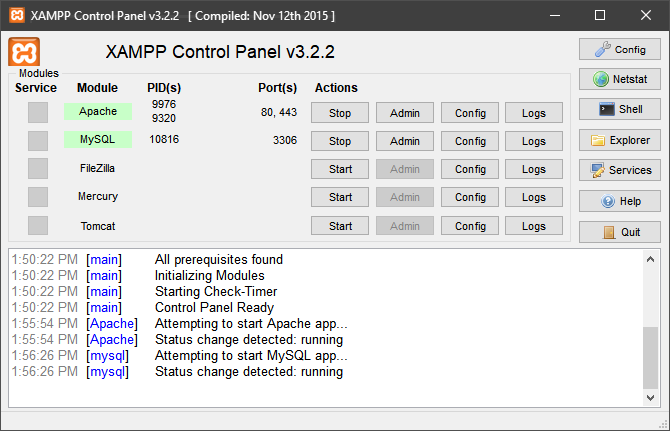 панель управления xampp