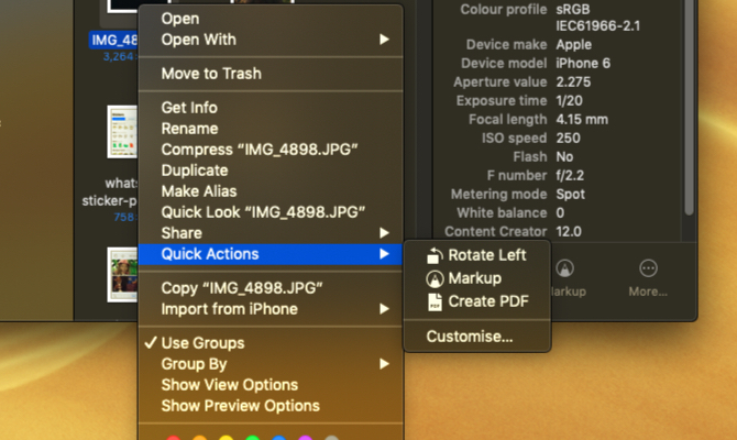macOS Mojave - меню активации быстрых действий