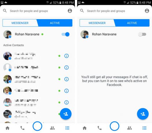 Facebook Messenger активный статус