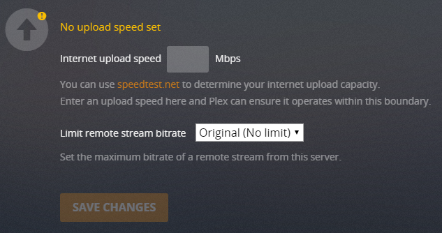 plex ограничить скорость загрузки