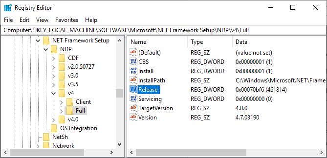 значение ded framework net regedit