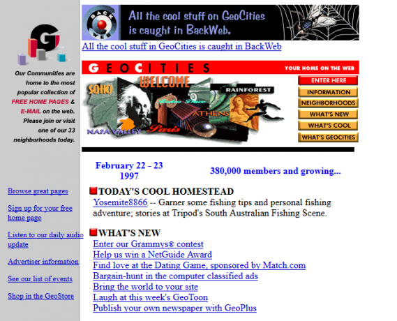 Скриншот сайта GeoCities в 1997 году