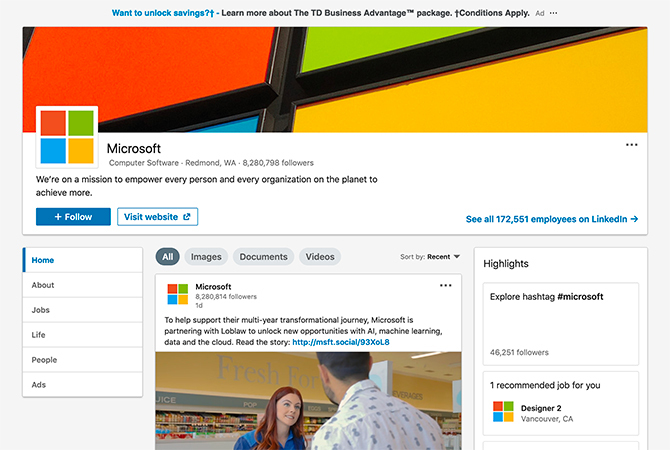 Следуйте за Microsoft на LinkedIn