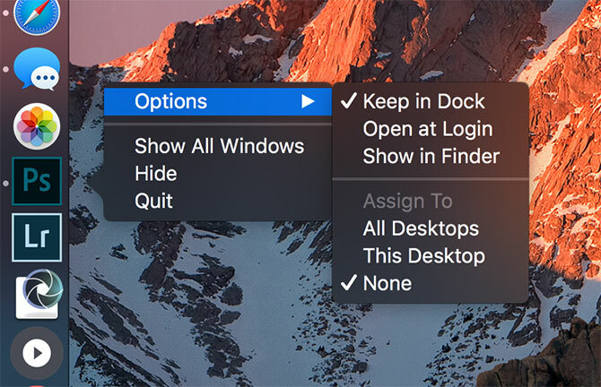 Опции Mac Dock