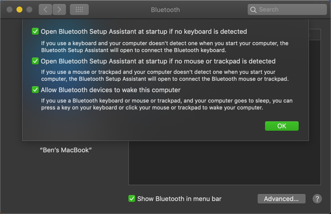 Mac Дополнительные параметры Bluetooth