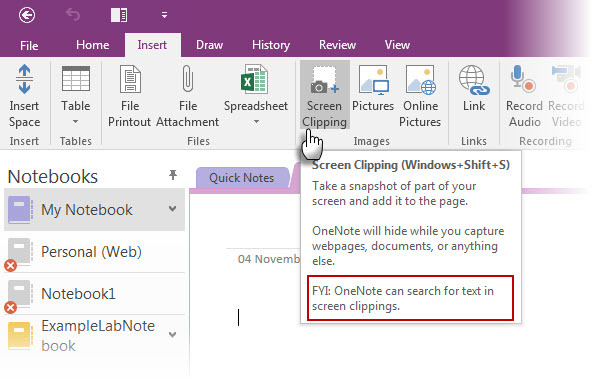 OneNote Screen Clipping