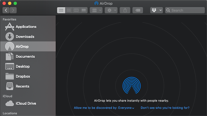 Окно AirDrop на Mac