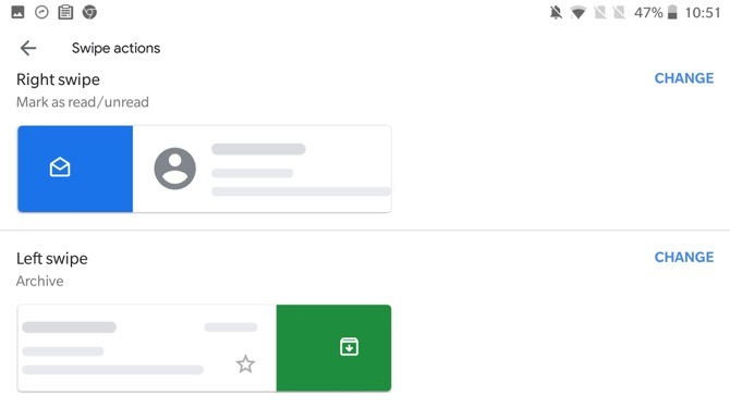 Действия Gmail Swipe