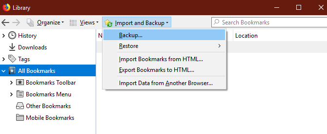 Резервное копирование закладок Firefox