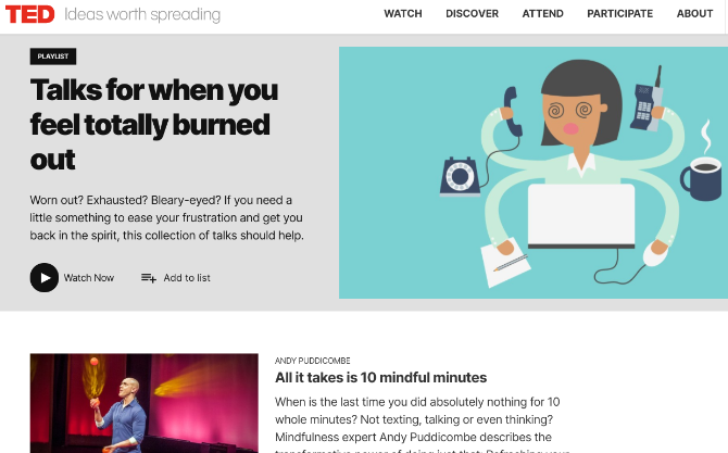 TED Talks составили бесплатный плейлист видео для тех, кто чувствует себя сожженным на работе