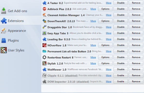 очистить аддон Firefox