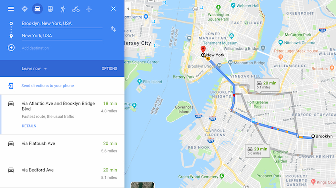 Отправьте маршрут на телефон в Google Maps