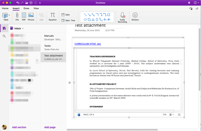 прикрепить файл слова в OneNote