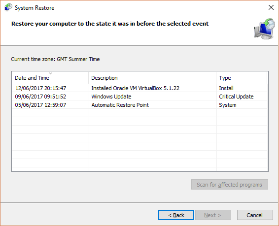 Загрузите Windows до точки восстановления