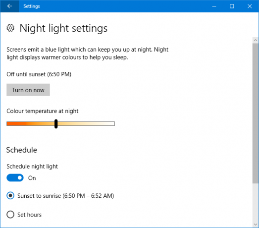 Windows 10 ночной свет
