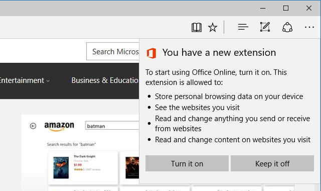 Microsoft Edge Включить расширение