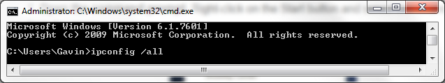 Командная строка ipconfig all